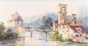 Un Pont Enjambant Une Riviere Dans Les Alpes by Pierre Justin Ouvrie