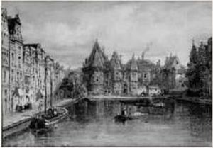Un Canal A Amsterdam by Pierre Justin Ouvrie
