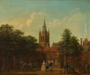 A Courtyard In Delft With The Oude Kerkbeyond