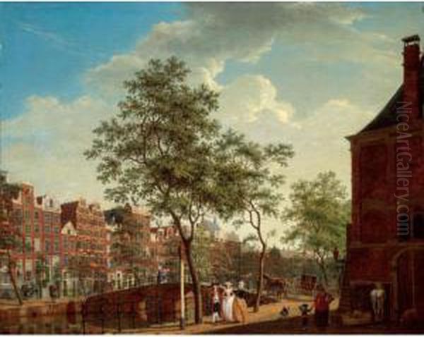 Amsterdam A View On The
Keizersgracht From The Westermarkt With The
Westerhal On The Right Elegant Figures
Conversing In The Foreground With Other Figures
And A Horse-drawn Carriage C - view 1