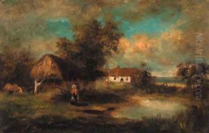 A village by a pond by Leon Victor Dupre