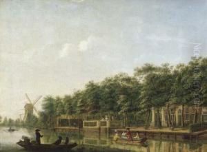 The River Vecht With Gentry In A Rowing Boat The River Vecht With Gentry In A Rowing Boat