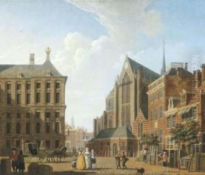 The Dam, Amsterdam, With The Town Hall On The Left And The Nieuwe Kerk On The Right