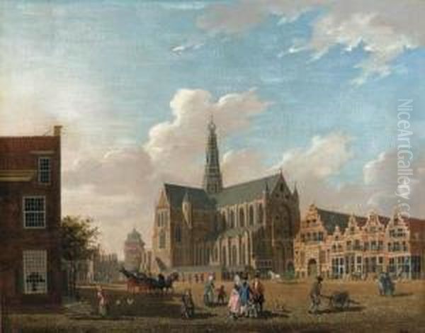 A View Of St. Bavo's Cathedral, Haarlem, With Elegant Company Andtownsfolk - view 1