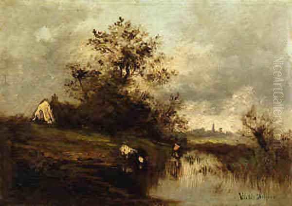 Cows at Watering Hole - view 1