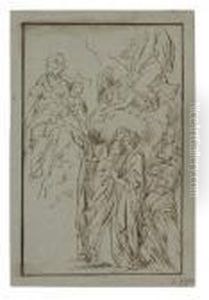 The Virgin And Child Adored By Four Women And Angels The Virgin And Child Adored By Four Women And Angels