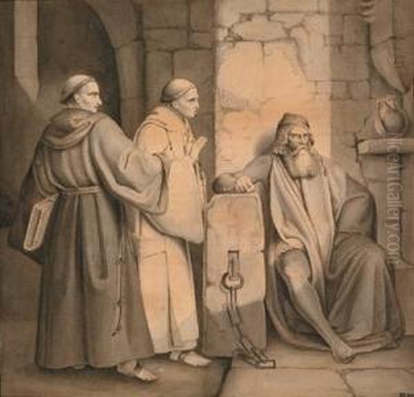 Two Monks Visiting A Prisoner In The Dungeon - view 1