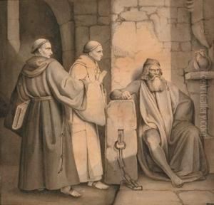 Two Monks Visiting A Prisoner In The Dungeon by Johann Friedrich Overbeck