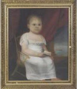 Portrait Of A Child In White Dress Seated In Yellow Painted Arm Chair by William Owen