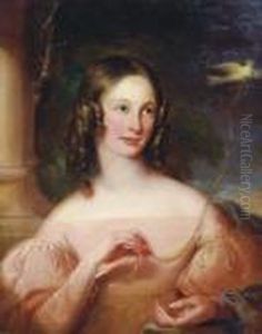 A Young Lady In A Pink Dress With A Pet Bird by William Owen