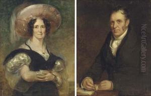 Portrait Of A Gentleman, 
Half-length, In A Black Coat, Holding His Spectacles And A Book; And 
Portrait Of A Lady, Half-length, In A Black And White Dress And 
Feathered Hat, In A Landscape - view 1