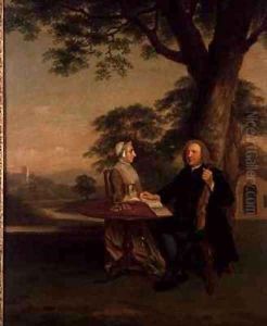 Gentleman with Violin and his Wife possibly Thomas Strakie Mayor of Preston by Arthur Devis