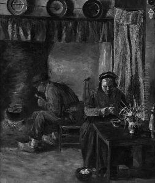 D. "hollandisches
Bauernpaar In Der Stube". Sign. Ol Auf Karton. 60 X 50 Cm.
Rahmen - view 1