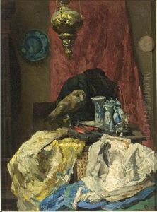 A Still Life With Chinese Porcelain And Owl