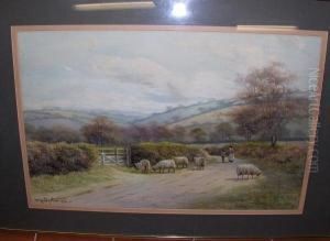 Sheep And Figures On A Country Lane