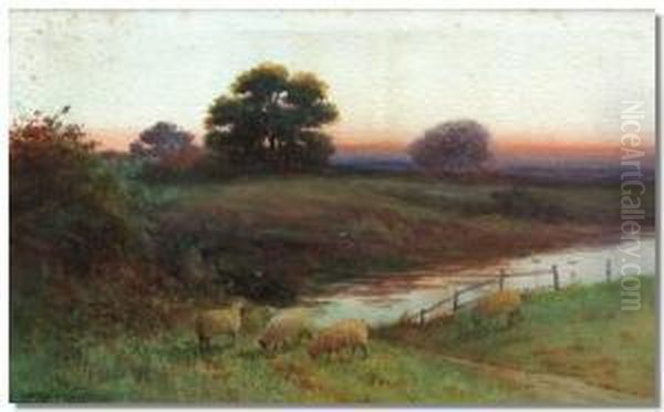 Landscape Scene With Sheep And River In The Foreground - view 1