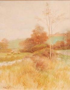 Sheep Grazing In A Meadow by George Oyston