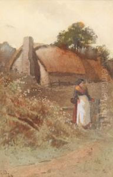 Landscape With Afarmhouse And A Farmer's Wife Wearing A White Apron - view 1