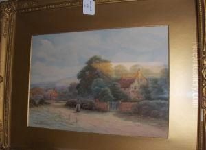 Figure Before A Cottage; Eashing
Bridge,surrey, Signed And Dated 1928, A Pair Of Watercolours by George Oyston