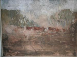 Landscape With River And Figures In A Boat At Sunset And Landscape With River by George Oyston