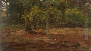 A Figure In A Wooded Landscape by Laszlo Paal