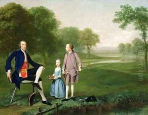 Richard Moretan Esq of Tackley with his nephew and niece John and Susanna Weyland by Arthur Devis