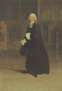 Portrait of Sir James Burrow (1701-1782), small full-length, as Master of the Crown Office by Arthur Devis