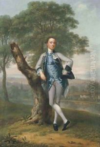 Portrait of Thomas Bateman Lane (b. 1735), small full-length, in a grey suit with a blue waistcoat, holding a tricorn in his left hand