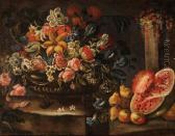 Natura Morta Con Vaso Di Fiori, Cocomero Epere - view 1