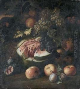 Allegorie De L'automne Ou Nature
Morte A La Pasteque, Aux Raisins,aux Pommes Et Aux Figues by Michele Pace Del (Michelangelo di) Campidoglio