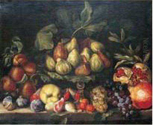 Nature Morte A La Coupe De Figues Et Fruits Sur Un Entablement - view 1