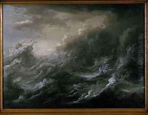 Sea storm and shipwreck 2 by Christian Wilhelm Ernst Dietrich