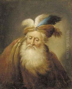 Portrait of an old man, bust-length, with a beard, wearing a turban and a red mantle by Christian Wilhelm Ernst Dietrich