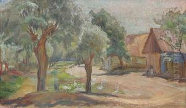 Pejzaz Wiejski Z Gesiami - view 1