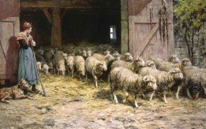 A Shepherdess and her Flock by Theophile Louis Deyrolle