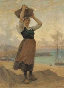 Young woman on the beach by Theophile Louis Deyrolle