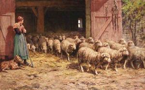 The morning walk to pasture by Theophile Louis Deyrolle