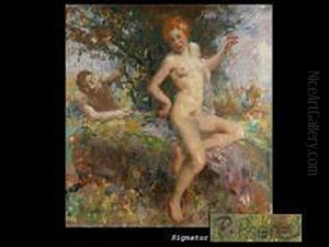 Der Faun Neckt Eine Junge Frau by Paul Paede