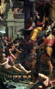 The Martyrdom of St Lawrence 1573 by Girolamo Del Crocifissaio (see Macchietti)