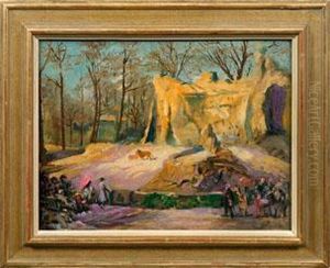 Berliner Zoologischer Garten Mit Zuschauern Am Lowengehege by Paul Paeschke