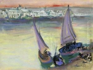 Segelboote In Einem Orientalischen Hafen by Paul Paeschke