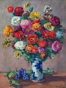 Blumenstilleben Mit Blauen Trauben by Paul Paeschke