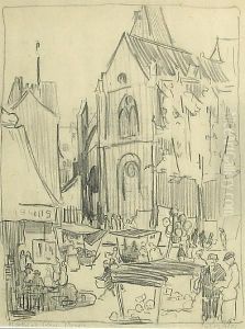 Market At Place Monge, Paris by Jules Eugene Pages