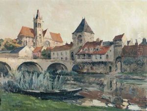 A View Of Moret-sur-loing, France by Jules Eugene Pages