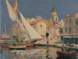 Boats At St. Tropez by Jules Eugene Pages