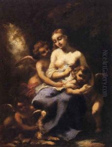 Young Nymph and Three Cupids by Narcisse-Virgile Diaz de la Pena