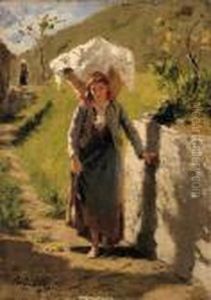 Contadina Con Gerla by Eleuterio Pagliano