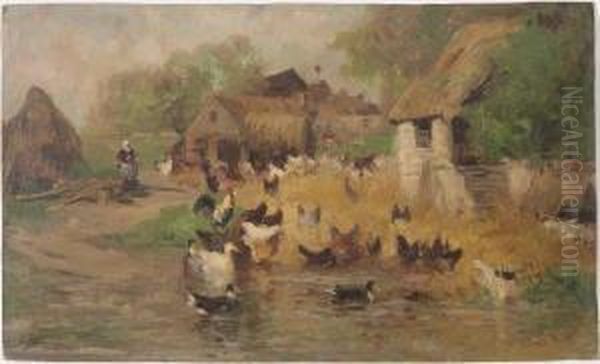 Poules Et Canards Dans Une Cour Deferme - view 1
