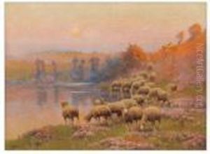 Troupeau De Mouton Au Bord De L'eau by Edouard Pail