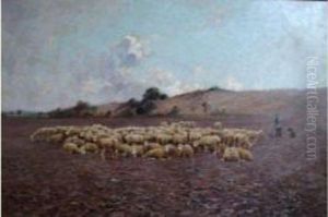 Berger Et Moutons Dans Un Paysage